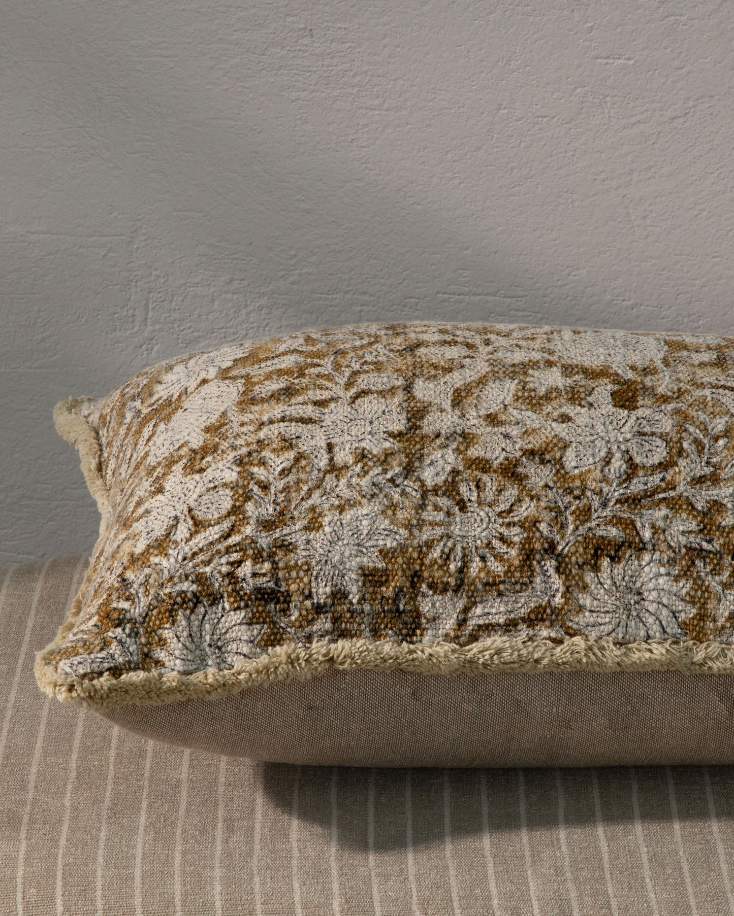 Cotton Block Printed Floral Pillow Cover 12"x 20" (set 2 pcs)