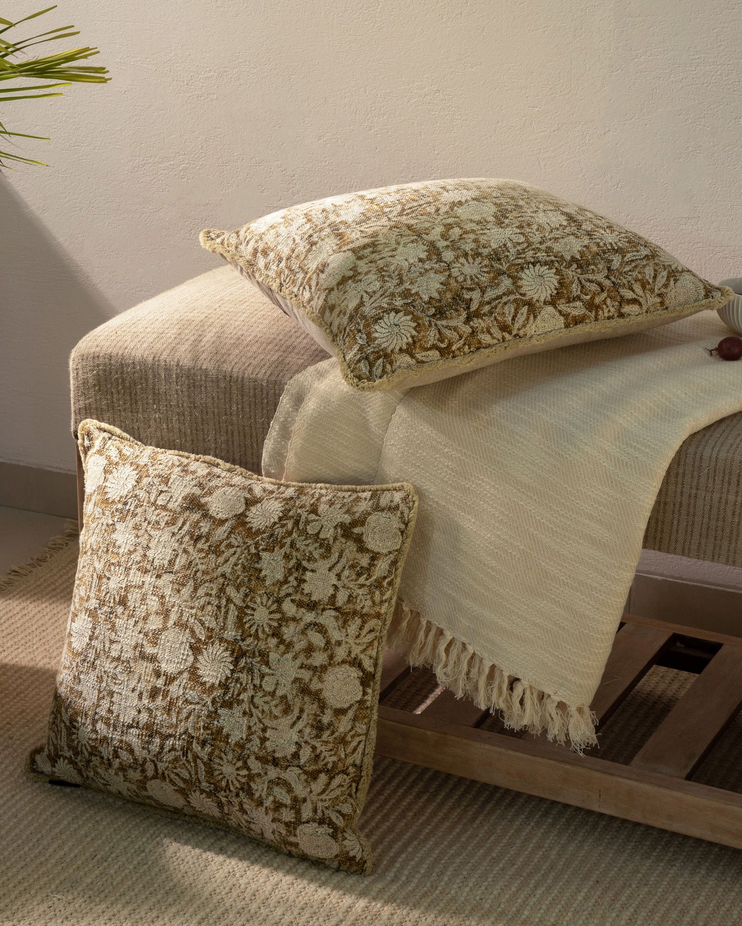 Floral Block Printed Cushion Cover 18"x18" (set 2 pcs)
