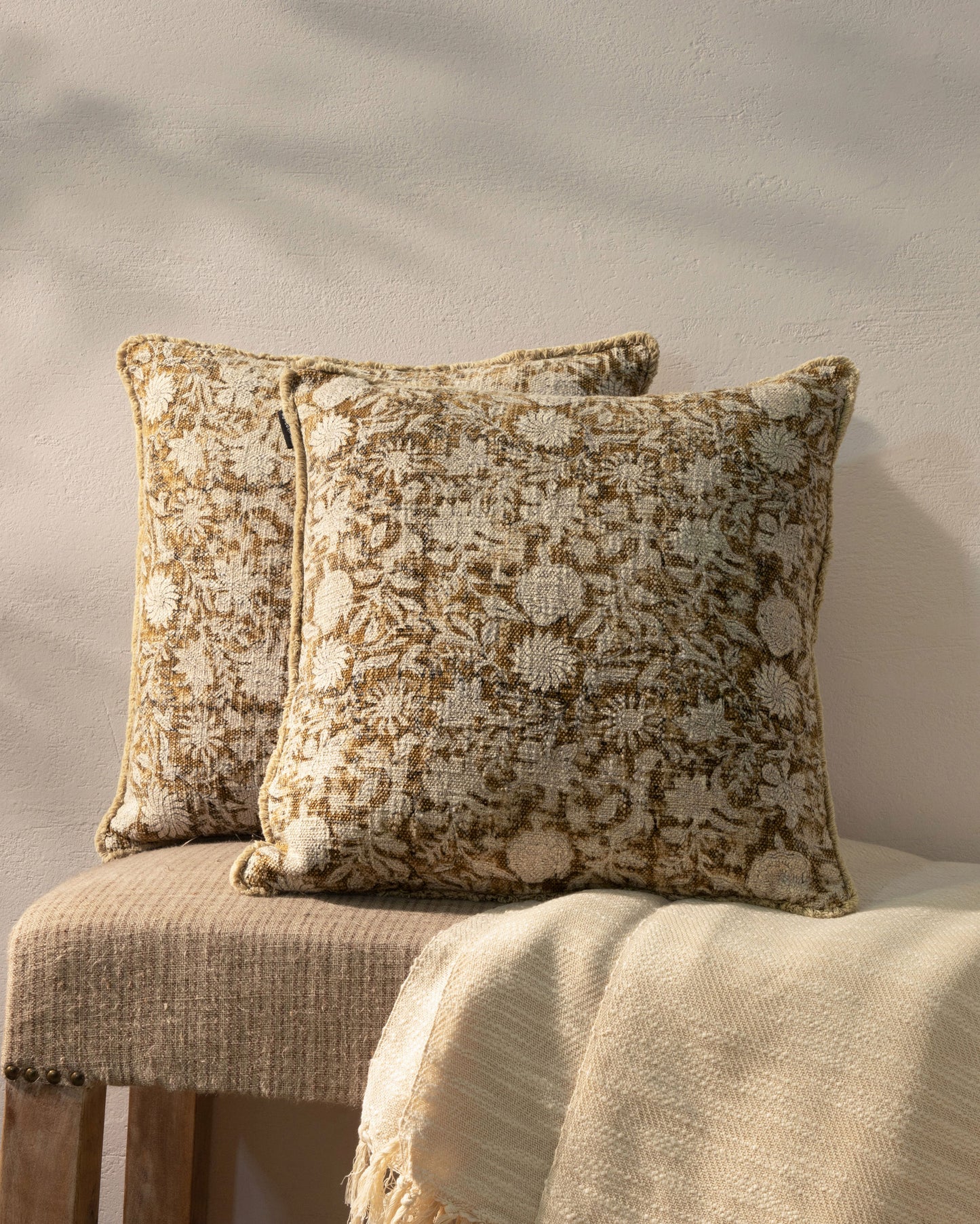 Floral Block Printed Cushion Cover 18"x18" (set 2 pcs)
