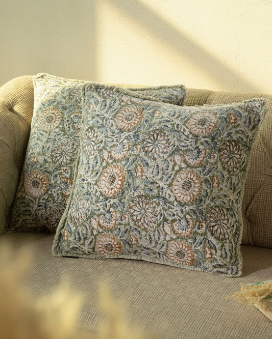 Indoor Cushion Cover Block Printed Thick/Heavy Cotton (set 2 pcs)