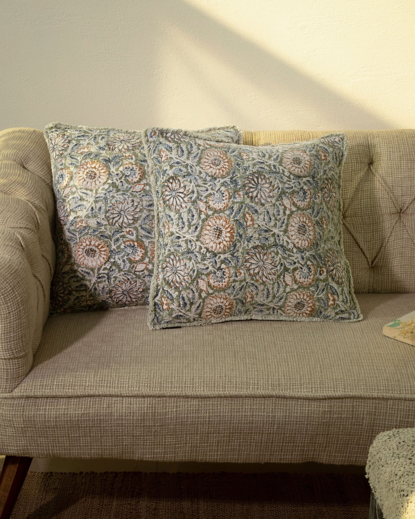 Indoor Cushion Cover Block Printed Thick/Heavy Cotton (set 2 pcs)