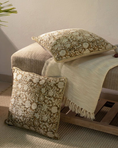 Floral Block Printed Cushion Cover 18"x18" (set 2 pcs)