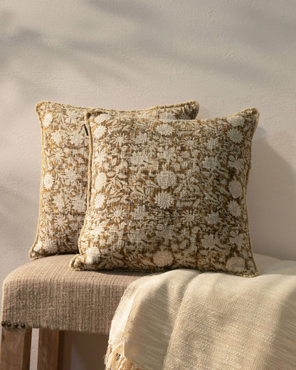 Floral Block Printed Cushion Cover 18"x18" (set 2 pcs)