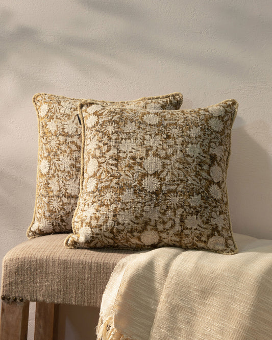 Floral Block Printed Cushion Cover 18"x18" (set 2 pcs)