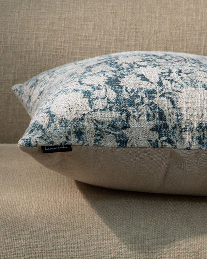 Blue Block Print Floral Cushion Cover 18"x18" (set 2 pcs)