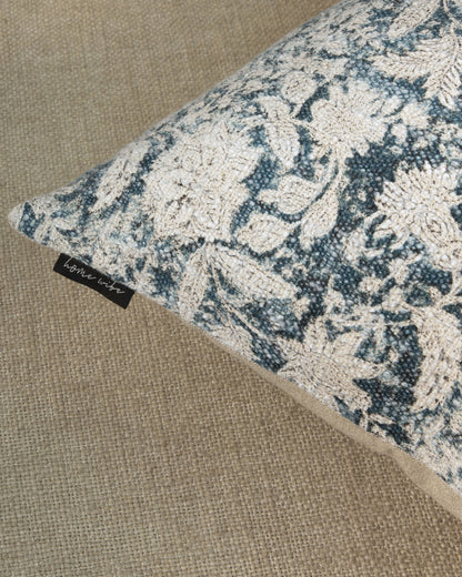 Blue Block Print Floral Cushion Cover 18"x18" (set 2 pcs)
