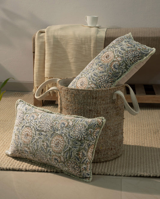 Handmade Floral Block Print Indian Pillow Cover 12"x 20" (set 2 pcs)
