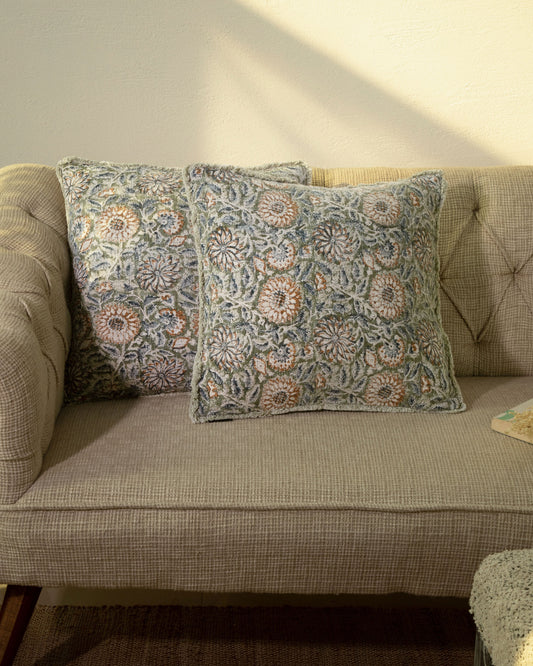Indoor Cushion Cover Block Printed Thick/Heavy Cotton (set 2 pcs)