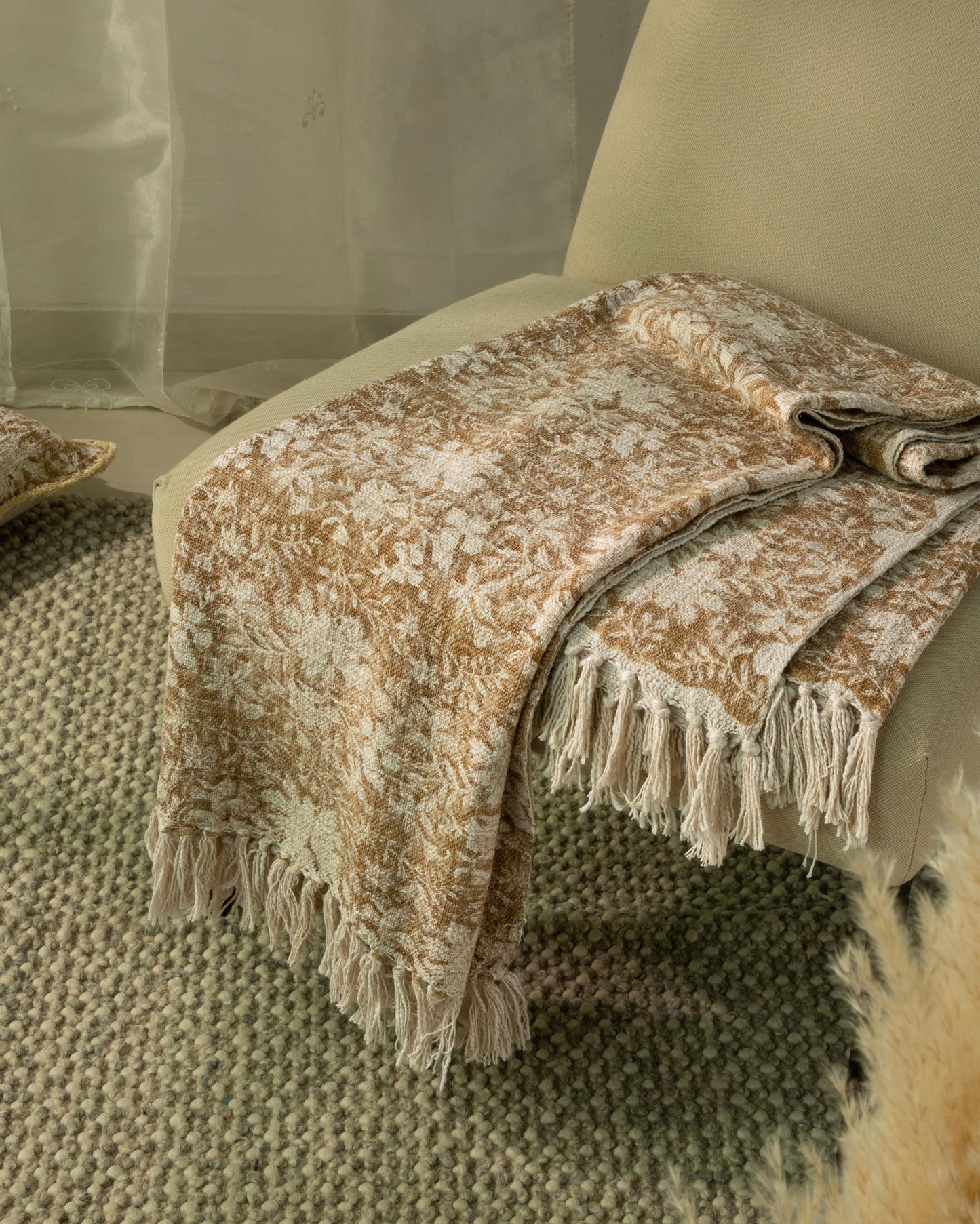 Block Print Cotton Throw with Tassels 50"x60"