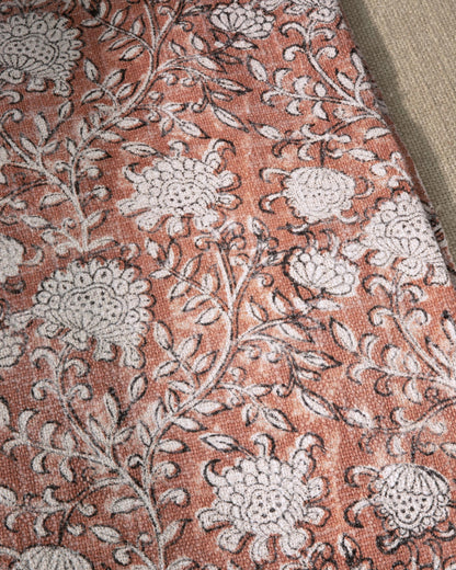 Boho Rust Floral Block Print Cotton Throw Blanket 50"x60"