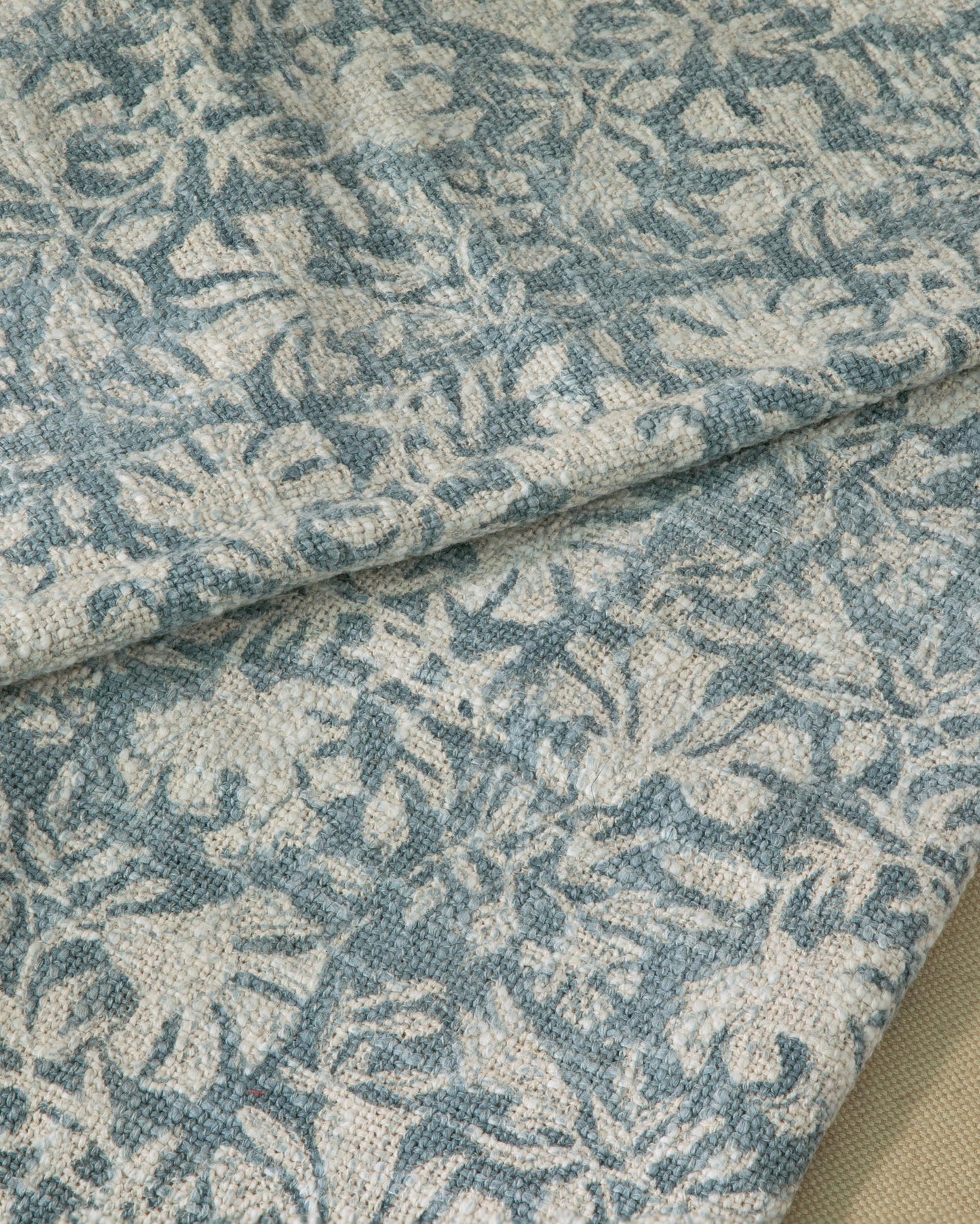 Dusty Blue Block Print Cotton Throw with Fringe 50"x60"