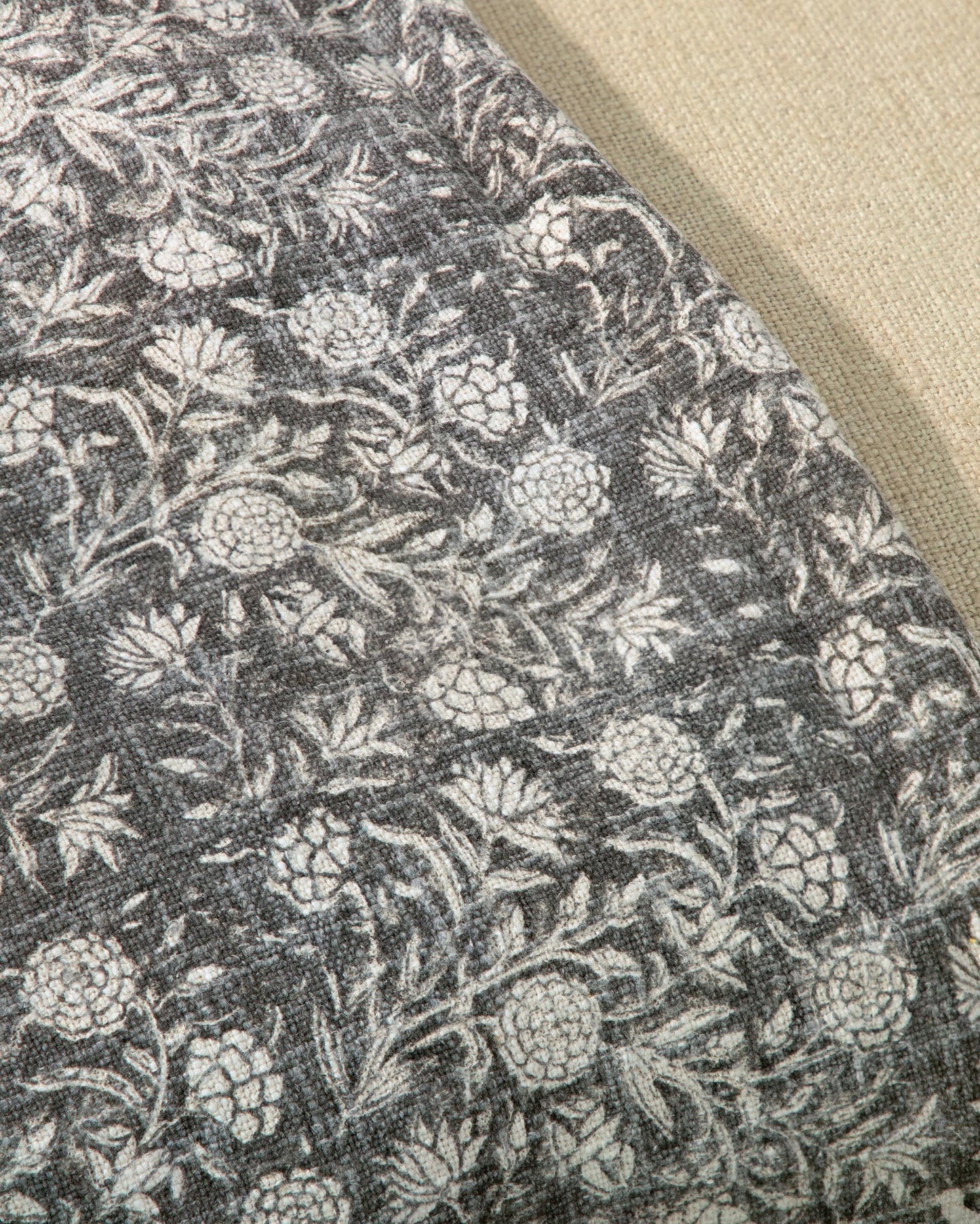 Charcoal Gray Floral Printed Throw Blanket with Fringe – 50" x 60"